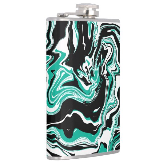 Turquoise, Black and White Marble Fluid Art Heupfles (Rechts)