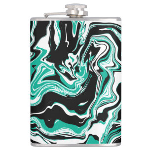 Turquoise, Black and White Marble Fluid Art Heupfles