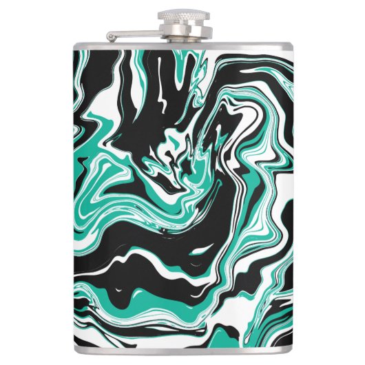 Turquoise, Black and White Marble Fluid Art Heupfles (Voorkant)