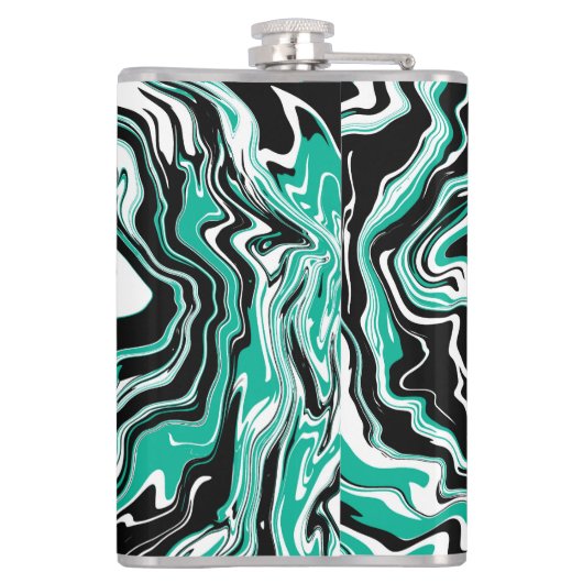 Turquoise, Black and White Marble Fluid Art Heupfles (Achterkant)