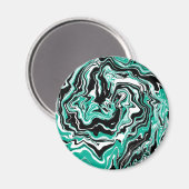 Turquoise, Black and White Marble Fluid Art Magneet (Voorkant / Achterkant)