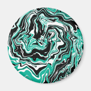 Turquoise, Black and White Marble Fluid Art Magneet