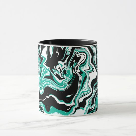 Turquoise, Black and White Marble Fluid Art Mok (Midden)