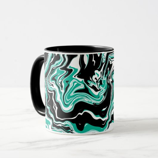 Turquoise, Black and White Marble Fluid Art Mok (Voorkant links)