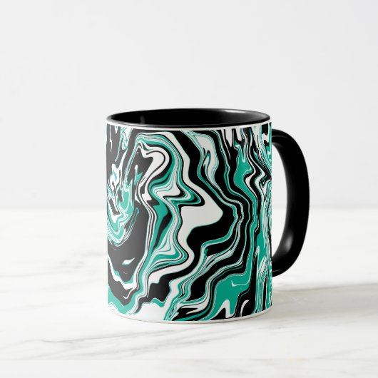 Turquoise, Black and White Marble Fluid Art Mok (Voorkant rechts)