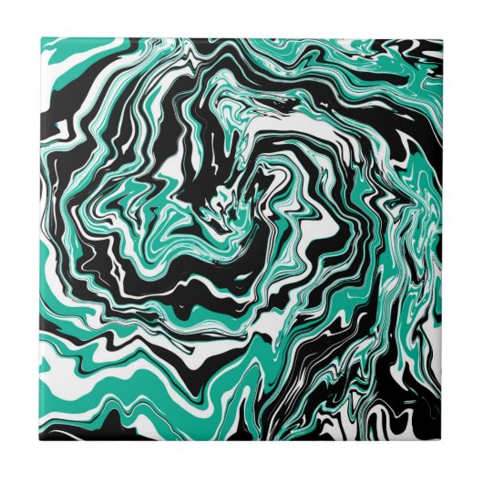 Turquoise, Black and White Marble Fluid Art Tegeltje (Voorkant)