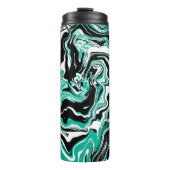 Turquoise, Black and White Marble Fluid Art Thermosbeker (Voorkant)