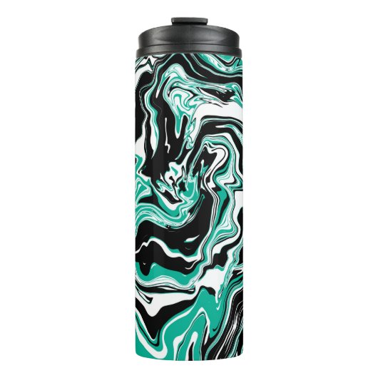 Turquoise, Black and White Marble Fluid Art Thermosbeker (Voorkant)