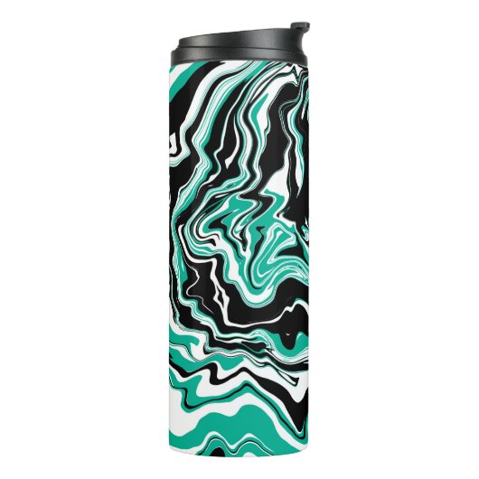 Turquoise, Black and White Marble Fluid Art Thermosbeker (Gedraaid links)