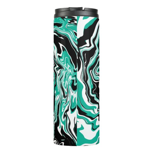 Turquoise, Black and White Marble Fluid Art Thermosbeker (Achterkant)