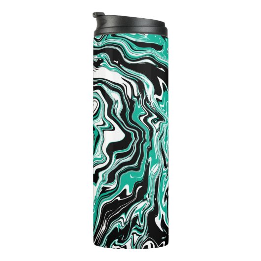 Turquoise, Black and White Marble Fluid Art Thermosbeker (Geroteerd rechts)