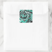 Turquoise, Black and White Marble Fluid Art Vierkante Sticker (Tas)