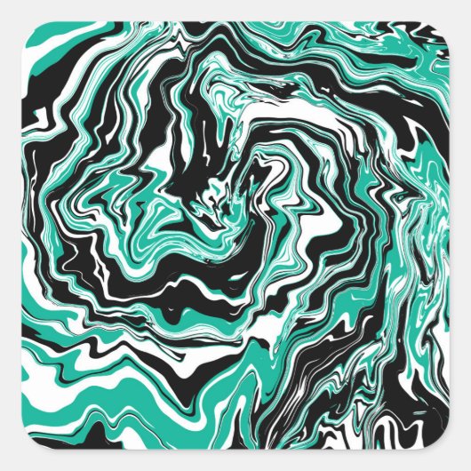 Turquoise, Black and White Marble Fluid Art Vierkante Sticker (Voorkant)