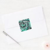 Turquoise, Black and White Marble Fluid Art Vierkante Sticker (Envelop)