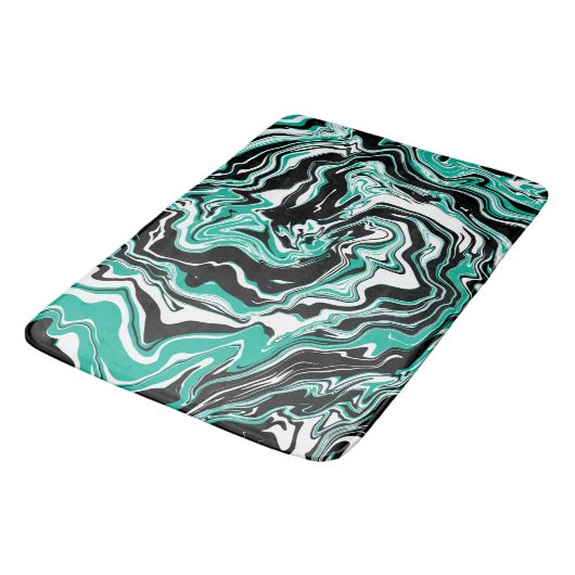 Turquoise, Black and White Swirls Marble like Badmat (Gekanteld)