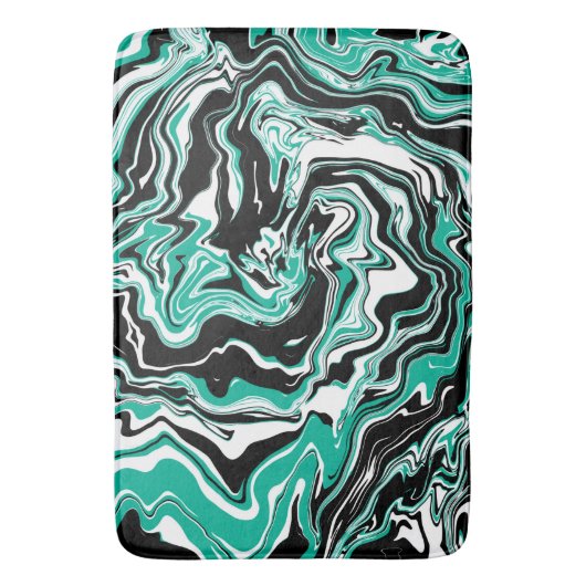 Turquoise, Black and White Swirls Marble like Badmat (Voorkant Verticaal)