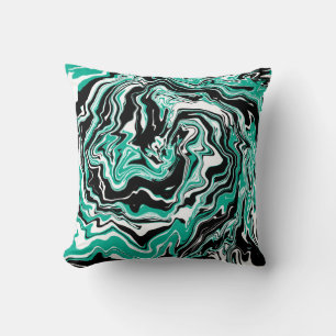 Turquoise, Black and White Swirls Marble like Kussen