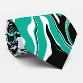 Turquoise, Black and White Swirls Marble like Stropdas (Opgerold)