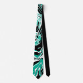 Turquoise, Black and White Swirls Marble like Stropdas (Voorkant)