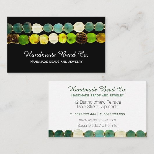 Turquoise Black Bead Maker Kostuum Sieraden Visitekaartje (Voorkant / Achterkant)