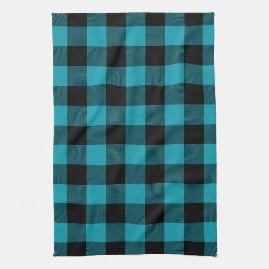 Turquoise Black Buffalo Check Plaid Rustic Theedoek (Verticaal)