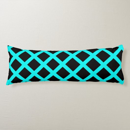 Turquoise Black Checker Diamond Stripes Patroon Lichaamskussen (Voorkant)