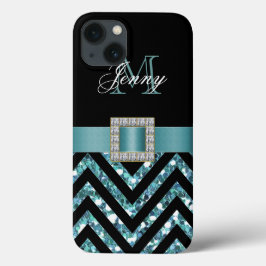 TURQUOISE BLACK CHEVRON GLITTER MEISJE Case-Mate iPhone CASE