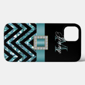 TURQUOISE BLACK CHEVRON GLITTER MEISJE Case-Mate iPhone CASE (Achterkant (horizontaal))