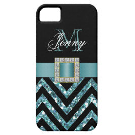 TURQUOISE BLACK CHEVRON GLITTER MEISJE Case-Mate iPhone CASE