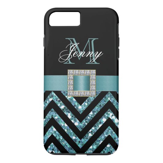 TURQUOISE BLACK CHEVRON GLITTER MEISJE Case-Mate iPhone CASE (Achterkant)