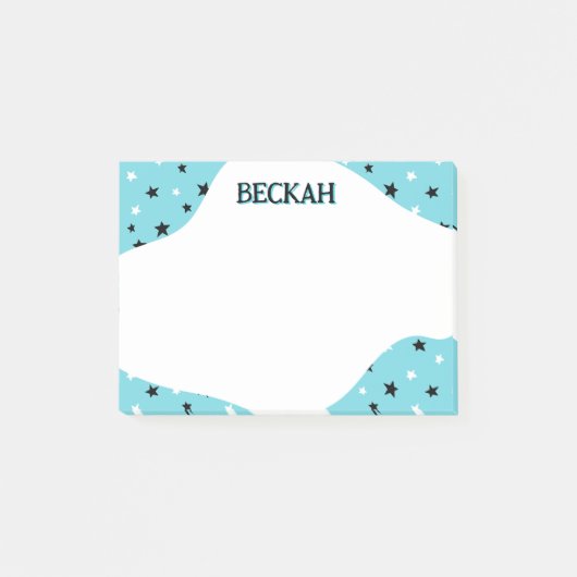 Turquoise Black Cool Stars Naam toevoegen Post-it® Notes (Voorkant)