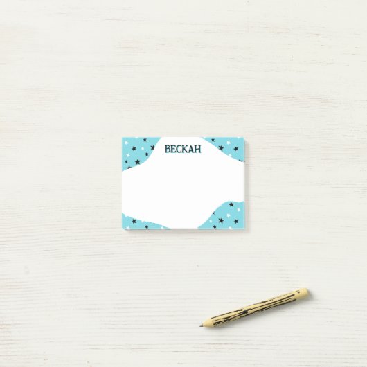 Turquoise Black Cool Stars Naam toevoegen Post-it® Notes (Op bureau)