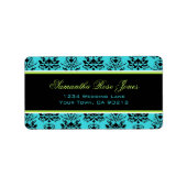 Turquoise & Black Damask Groen accentadres Etiket (Voorkant)