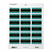 Turquoise & Black Damask Groen accentadres Etiket (Full Sheet)