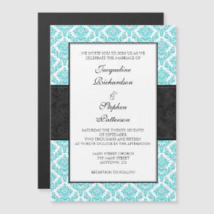 Turquoise Black Damask Magnetic Wedding Invites Magnetische Uitnodiging