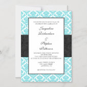 Turquoise Black Damask Magnetic Wedding Invites Magnetische Uitnodiging (Voorkant)