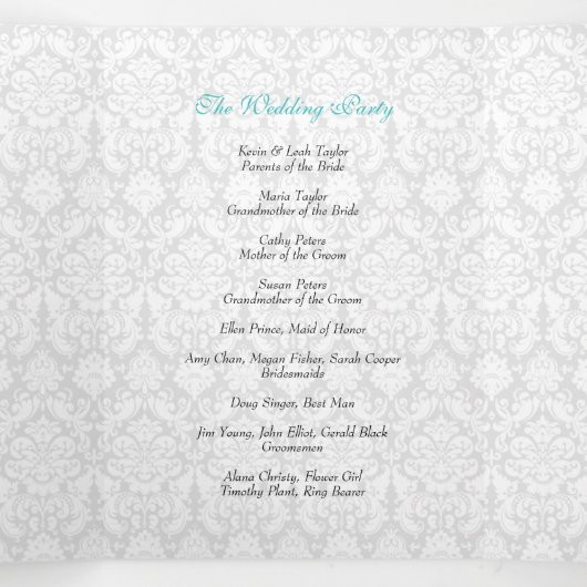 Turquoise Black Damask Tri-Fold Wedding Programma (Binnenkant midden)