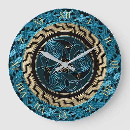 Turquoise Black en Gold Celtic Trisemmerlock Grote Klok (Voorkant)