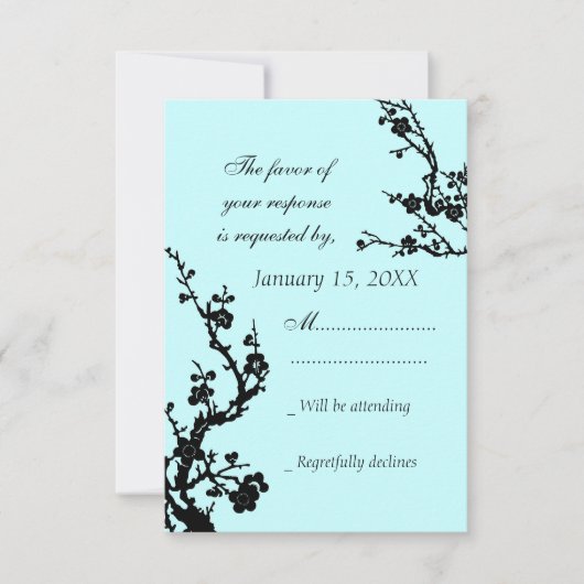 Turquoise Black Floral RSVP Weddenkaart (Voorkant)