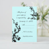 Turquoise Black Floral RSVP Weddenkaart (Staand voorkant)