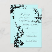 Turquoise Black Floral RSVP Weddenkaart (Voorkant / Achterkant)