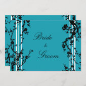 Turquoise Black Floral Wedding Invitation Card Kaart (Voorkant / Achterkant)