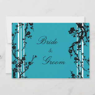 Turquoise Black Floral Wedding Invitation Card Kaart