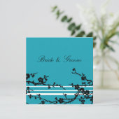 Turquoise Black Floral Wedding Invitation Card Kaart (Staand voorkant)