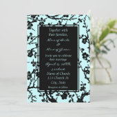 Turquoise & Black Floral Wedding Invitation Cards Kaart (Staand voorkant)