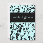 Turquoise & Black Floral Wedding Invitation Cards Kaart (Achterkant)