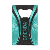 Turquoise & Black Geometric Design Damask Accent Creditkaart Flessenopener (Achterkant)