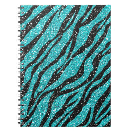 Turquoise Black Glitter Zebra Print Spiral Notitieboek