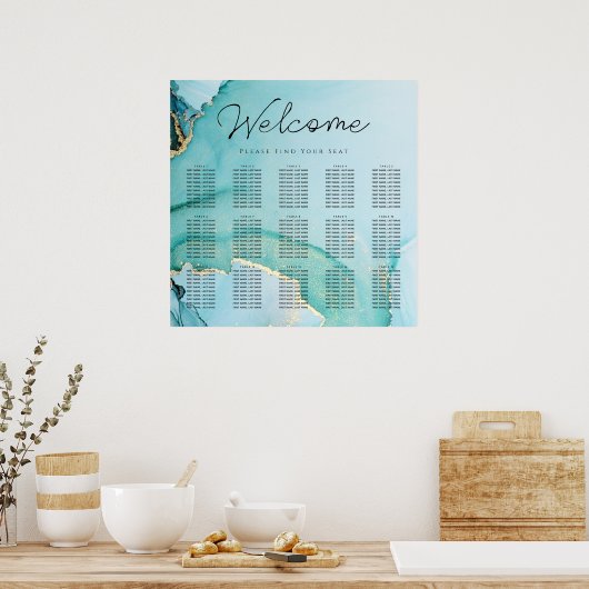 Turquoise Black Gold Seating Chart Poster (Keuken)