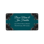Turquoise Black Grey Rozen Gothic Wedding Etiket (Voorkant)